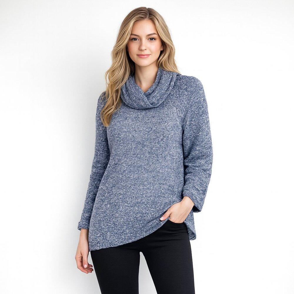 2/$30 Jillian Nicole Petite Chunky Knit Cowl Neck Sweater Heather Slate #1550